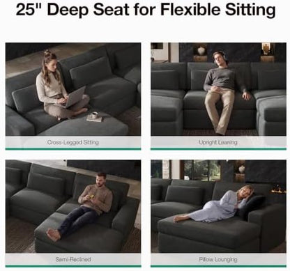 Novilla 98" Deep Seat Modular Sectional Sofa, Removable Washable Covers, L Shape Cloud Couch with Lumbar Pillows, Chenille Boneless Sectional Couch Dark Gray, No Assembly Required