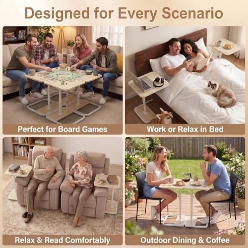 Extra Large TV Tray Table Set of 2, C-Shaped Side Table with Adjustable Height & Rounded Corners, Snack Table for Couch, Bed or Recliner, for Laptop, Eating & Working, Oak