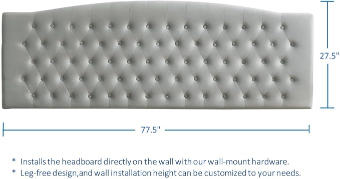 24KF Upholstered Tufted Button Velvet Wall Mounted Headboard,Comfortable Fashional Headboard King/CA King Size, 6058-K-Gray