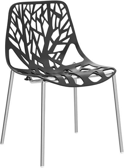 Karl home Stackable Dining Chairs Set of 4, 3-Step Assembly, 350LBS, Black | Bird's nest trunk pattern, robust metal frame, 350lbs capacity, plastic construction, for kitchen/dining/bedroom/living room