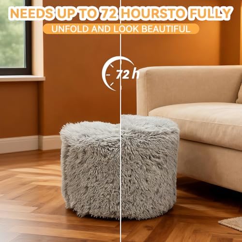 Round Pouf Ottoman Foot Rest, 19"×15" Soft Foam Filled Foot Stool, Lightweight Decorative Pouf for Living Room, Bedroom or Couch, Modern Small Ottoman for Relaxing, Grey