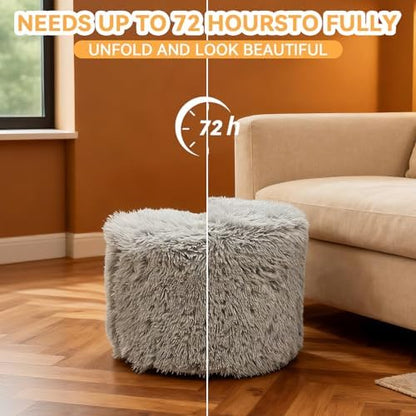 Round Pouf Ottoman Foot Rest, 19"×15" Soft Foam Filled Foot Stool, Lightweight Decorative Pouf for Living Room, Bedroom or Couch, Modern Small Ottoman for Relaxing, Grey