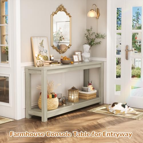 Besiost 47" Farmhouse Wood Entryway Table Narrow Console Table with Storage Behind Couch Sofa Table with Shelves Entry Way Table with Open Storage,Classical Washed Oak