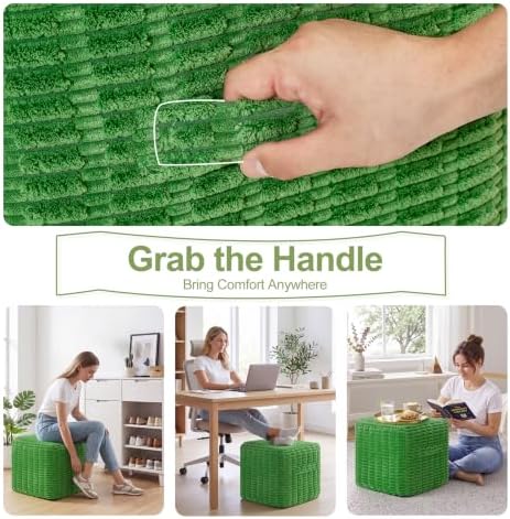 Hobestluk Pouf Ottoman Foot Rest Stool Under Desk Square16 Inch Green