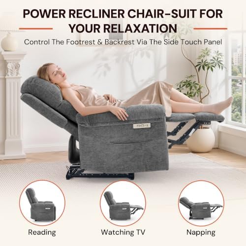 Korser Small Power Recliner Chair, Upholstered Electric Recliner, Grey