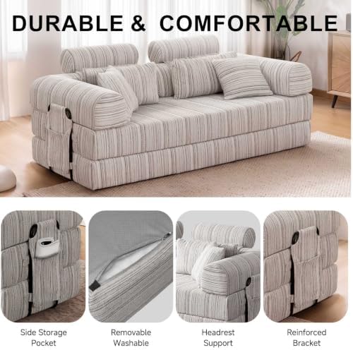 79" Convertible Sofa Bed,High Backrest Boneless Couch for Living Room