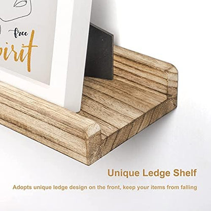 Emfogo Floating Shelves for Wall, 16.9 inch Wood Wall Shelves with Ledge, Floating Shelf Picture Ledge Set of 3 for Living Room Bedroom Kitchen Display and Storage(Rustic Brown)