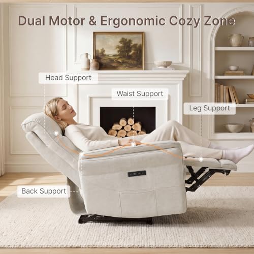KISLOT Dual Motor Power Recliner Chair,Zero Gravity USB & Type-C, Linen
