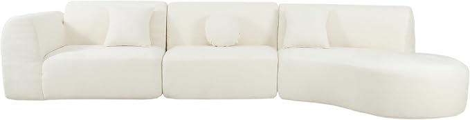 Merax 140" Curved Polyester Sectional Sofa Set, Modern Cloud Couch with Chaise Lounge & 3 Pillows, Fully Assembled for Living Room, Beige