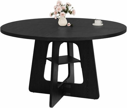 Round Dining Table for 4-6, 47" Kitchen Table for Dining Room, Modern Black Dining Table, Circle Kitchen Table for Living Room, Apartment