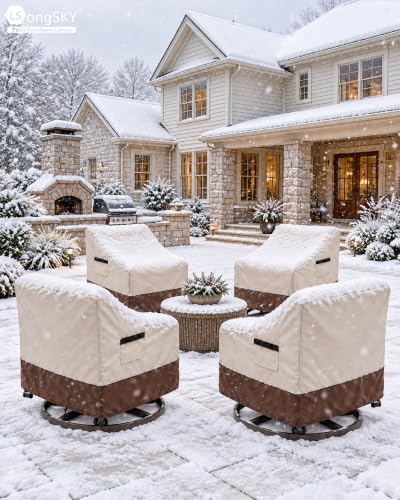 Patio Swivel Chair Cover 4 Pack,Waterproof Heavy Duty Patio Chair Covers,Swivel Chair Cover for Outdoor Furniture Covers Waterproof(35 W x 37 D x 36 H inches),Beige&Brown