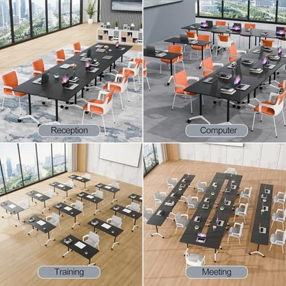 Folding Conference Table Modern Large Mobile Meeting Table Rolling Conference Room Tables with Wheels Seminar Tables for Office Training Classroom (6, Black, 63" D X 19.7" W X 29.5" H)