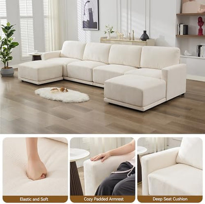 Modular Sectional Couch, 44.2" Chenille Single Sofa with Ottoman, White
