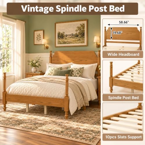 Merax Vintage Wood Spindle Post Bed with Headboard