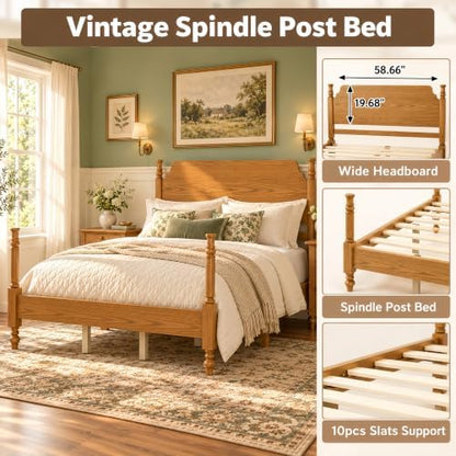 Merax Vintage Wood Spindle Post Bed with Headboard