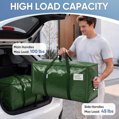TICONN 8 Pack Extra Large Moving Bags Heavy Duty with Zippers & Carrying Handles, Durable Storage Bags Moving Boxes for Closet Organizers and Storage (8 Pack, Olive)