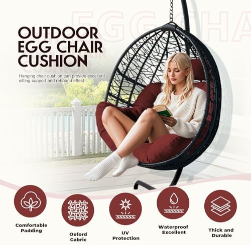 DANGHOOGY Thickened Egg Chair Cushion, 47x40x7, 9 Pounds Red