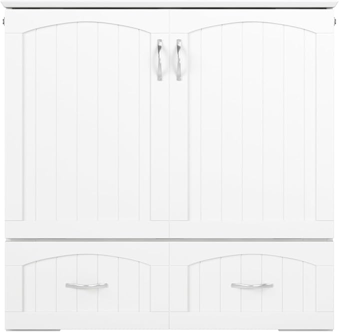 AFI, Southampton Murphy Bed Chest Twin XL with 6" Mattress, Storage Drawer & Built-in USB Charger, White