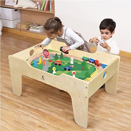 Kids All-in-One Activity Play Table w/ Building Bricks & Train Tracks
