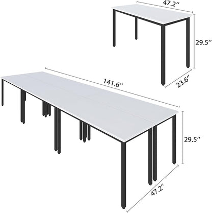 Bonzy Home Conference Tables 12ft Office Computer Desk for Meeting Room Study Writing Printer Table Save Space Design for 14 People 6PCS 141.6"x47.2"x29.5", White