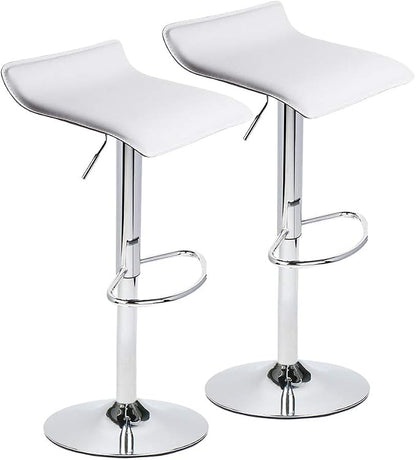 Set of 2 Barstool, Adjustable Swivel Bar Stools with PU Leather and Chrome Base, Gaslift Pub Counter Chairs, White