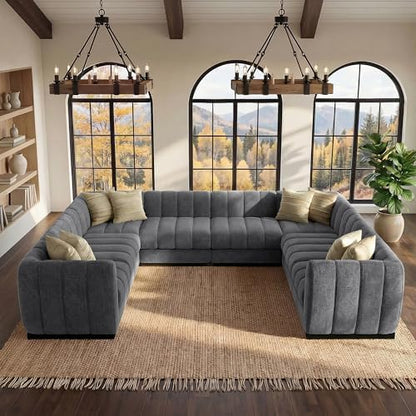 Morden Fort 125'' Modern Sofa, U Shaped Modular Sectional Couch, Deep Seat Sofas, Minimalist Style Comfy Couches for Living Room Apartment, Chenille, Grey