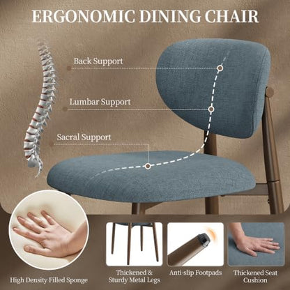 MALOL Upholstered Dining Chairs Set of 2 with Curved Back, Blue