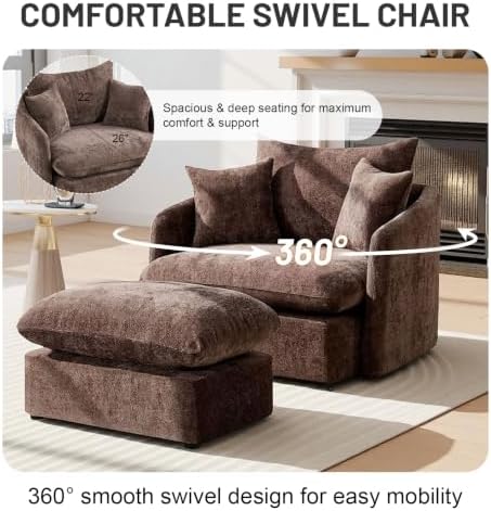 Oversized Swivel Accent Chair Set of 2 for Living Room Office