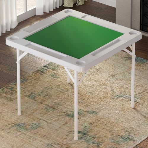 Mahjong Table, Large 35.4" Foldable Card Table with Green Tabletop, White