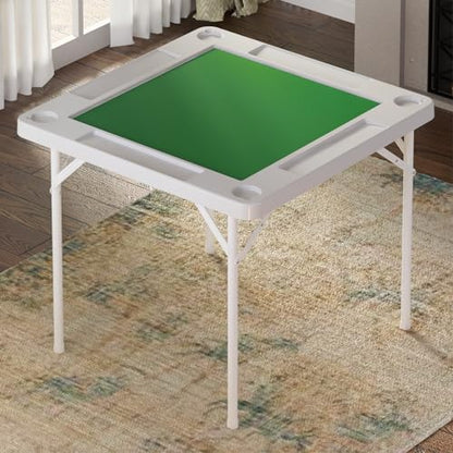 Mahjong Table, Large 35.4" Foldable Card Table with Green Tabletop, White