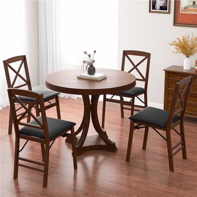 Folding Dining Chairs, Foldable Chairs with Padded Seat for Kitchen/Dining/Living Room, Rubber Wood, X Back, 4 Pack
