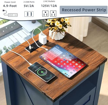 Joaxswe Nightstand with Charging Station and 2 Drawers, Farmhouse