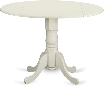 East West Furniture DLT-WHI-TP Dublin Modern Kitchen Table - a Round Dining Table Top with Dropleaf & Pedestal Base, 42x42 Inch, Linen White