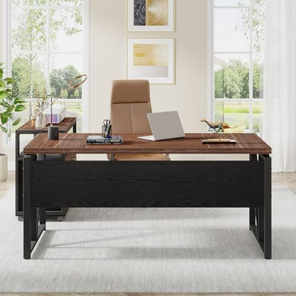 Tribesigns 63" Executive Desk with Drawer Cabinet Set , Dark Brown