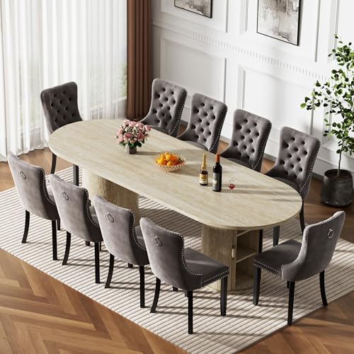 63'' to 94'' Extendable Dining Table for 6-10 People,Oval Kitchen Table with Pillar Base,Farmhouse Expandable Dining Room Table for Living Room, Extendable Desk Convert to 63'', 79 '', 94'' (Natural)