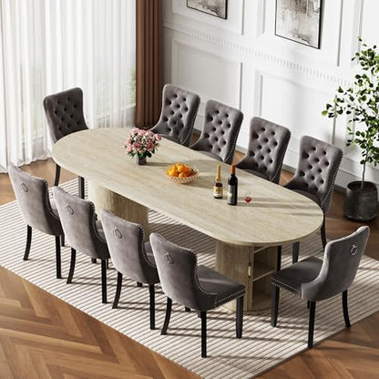 63'' to 94'' Extendable Dining Table for 6-10 People,Oval Kitchen Table with Pillar Base,Farmhouse Expandable Dining Room Table for Living Room, Extendable Desk Convert to 63'', 79 '', 94'' (Natural)