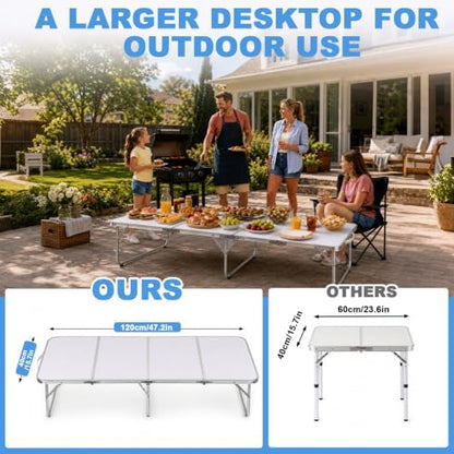 Moosinily Small Camping Table 4FT Folding Picnic Table Foldable Low Camp Table Portable Short Aluminum Outdoor Short Floor Beach BBQ Travel White 47.2×15.7 inch