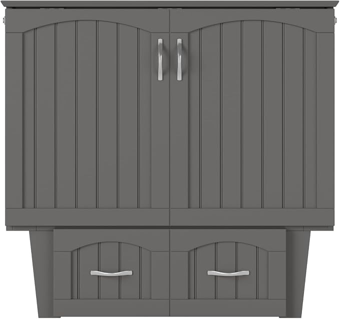 AFI, Nantucket Twin Murphy Bed Chest with Mattress, Storage Drawer and Built-In USB Charger, Grey