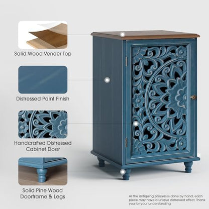 JOINICE 27" Small Accent Storage Cabinet with Door for Living Room,Blue