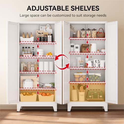 COFaR 71" White Pantry Cabinet with Vertical-Groove Doors and Shelves