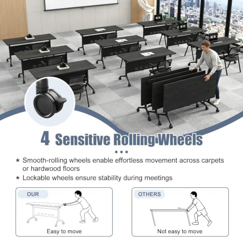 Folding Conference Room Tables with Wheels, Black 6Pack Training Tables
