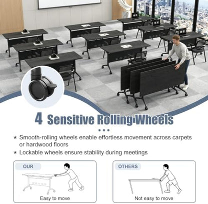 Folding Conference Room Tables with Wheels, Black 6Pack Training Tables