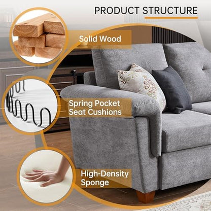 108'' L Shape Sectional Sofa, 4 Seat Fabric Couch for Living Room