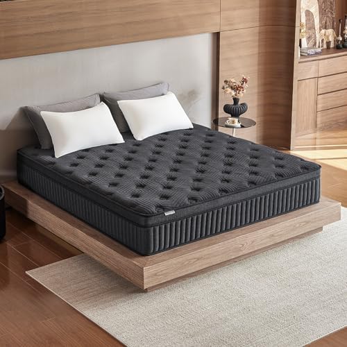 Full Mattress 12 Inch, Medium Firm Hybrid Mattress in a Box with Memory Foam & Pocket Coils, Cooling Breathable Cover, Low Motion Transfer, Reinforced Edge Support, Dark Gray