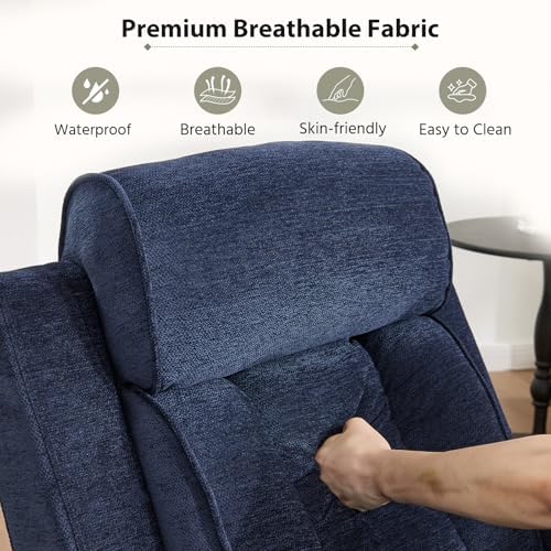 HAOMARKETS 3-Piece Manual Recliner Sofa Set, Included Loveseat Set of 2 with Center Console and 3-Seater Couch, Overstuffed Fabric Reclining Couches with Cup Holders for Living Room, Blue