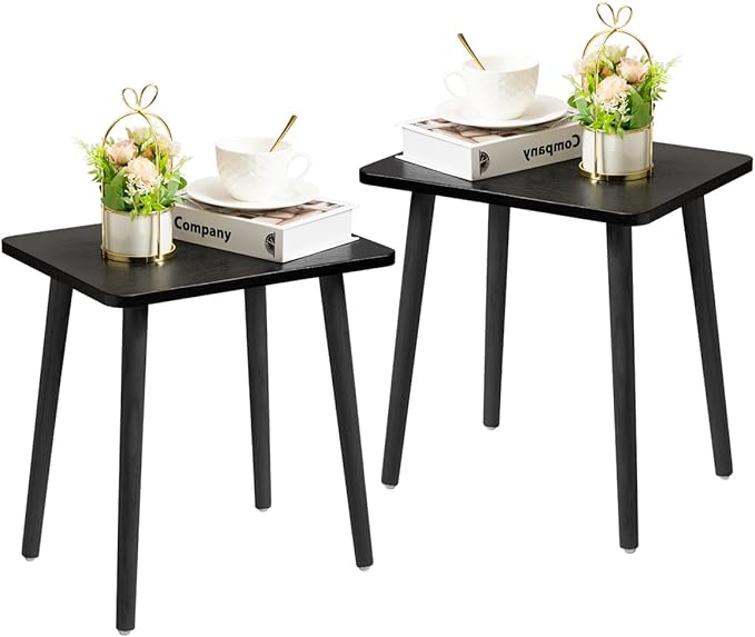 FORAOFUR Black End Tables Set of 2, Modern Boho End Table for Living Room Bedroom, Small Side Table for Small Spaces with Stable Structure, Easy Assembly | 2 Pack Minimalist black finish, wood legs, fits sofa/bedroom/living, compact, lightweight, easy ...