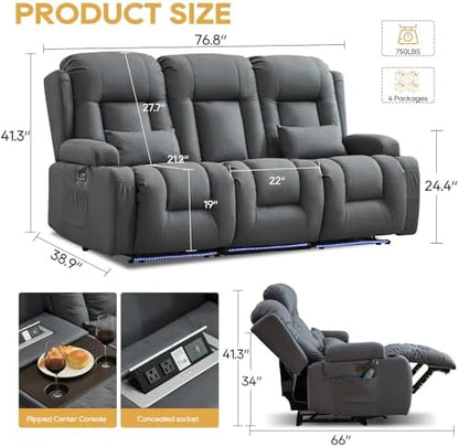 IPKIG Power Loveseat Recliner Sofa with Flip Back Console, 76.8" - 3 Seat