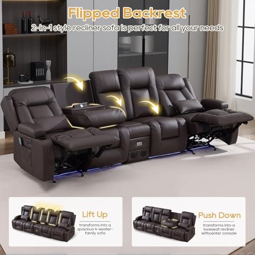 IPKIG Power Loveseat Recliner Sofa with Flip Back Console, 110.9" - 5 Seat