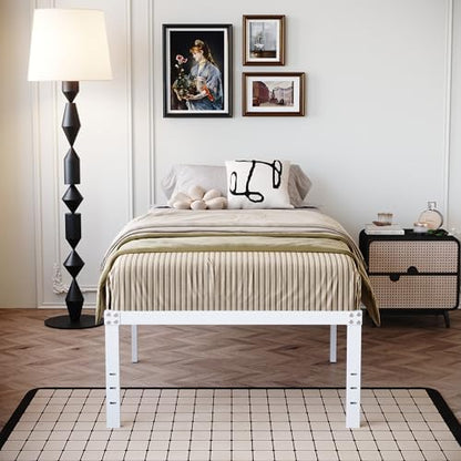 DiaOutro 18 Inch White Twin Bed Frame Heavy Duty Metal Platform
