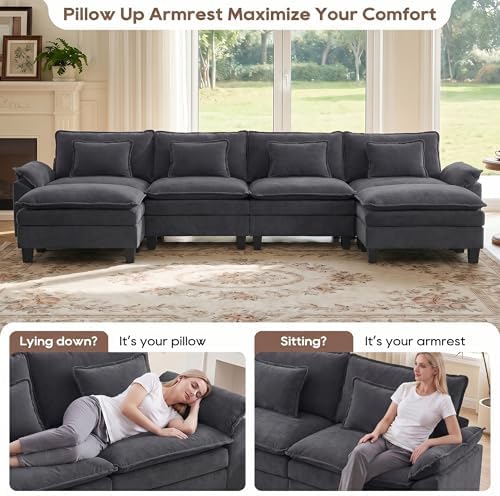IPKIG 117" Modular Sectional Cloud Couch, Modern L-Shaped Sofa with Ottoman